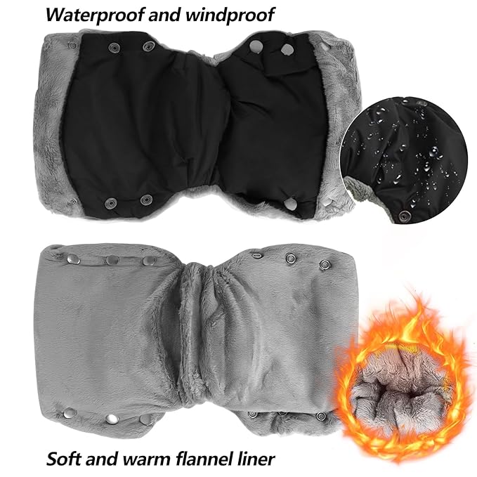 Baby Stroller Gloves, Extra Thick Stroller Hand Muff Winter Waterproof Stroller Mittens Universal Anti-Freeze Gloves for Parents Caregivers Carriage (Black)