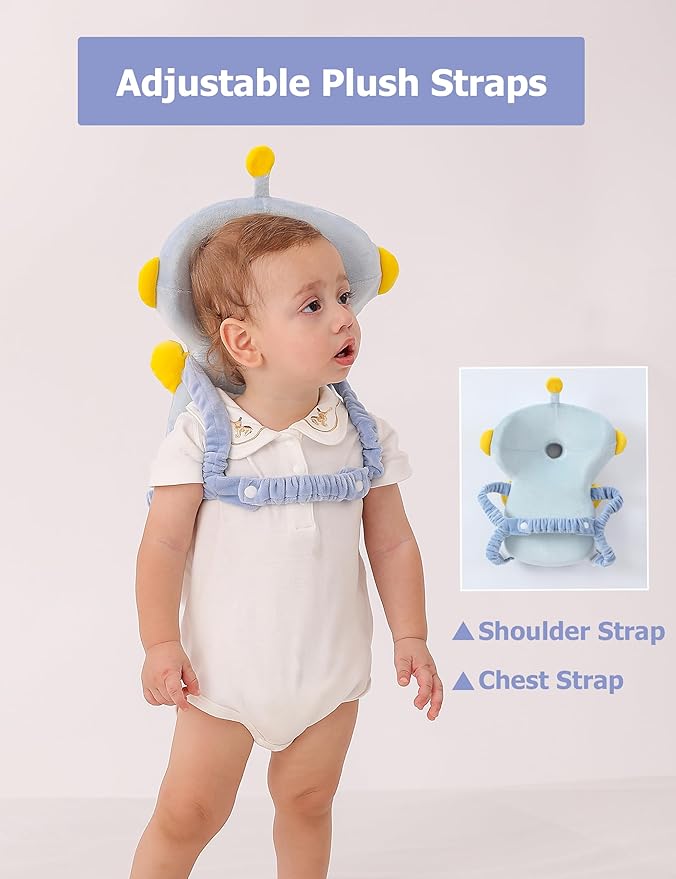 JunNeng Baby Head Protector Backpack Memory Foam, 3-Sided Fall Head Safety Protection, Blue Astronaut