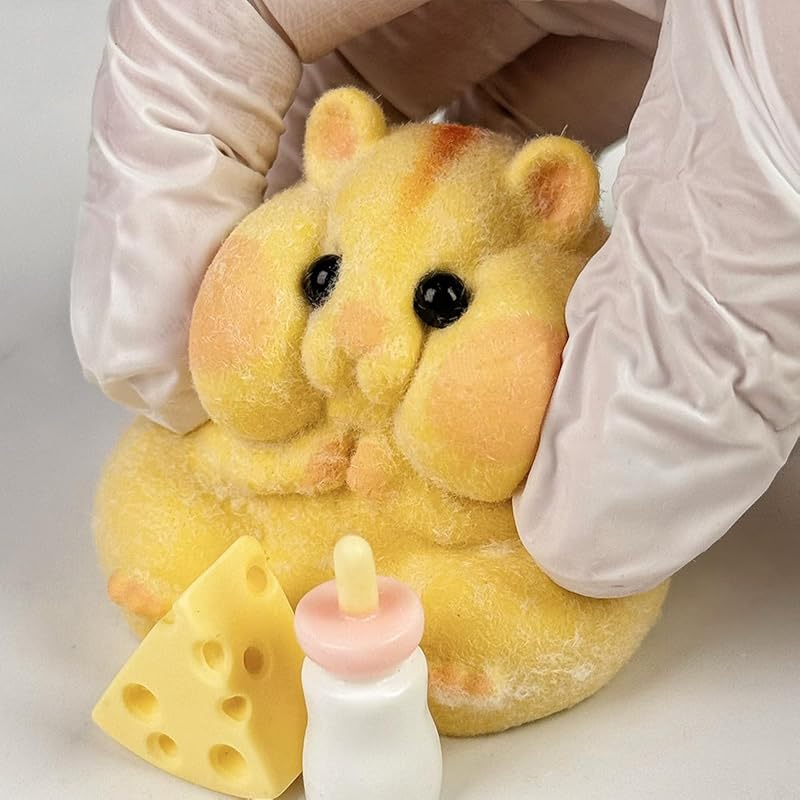 Handmade Taba Squishy Hamster Toy, Cute Squishy Hamster Fidget Toy, Realistic Hamster Toy, Soft Silicone Mochi Furry Toy, Stress Relief Gift for Adults & Kids, Sensory Anxiety Plushie (Yellow)