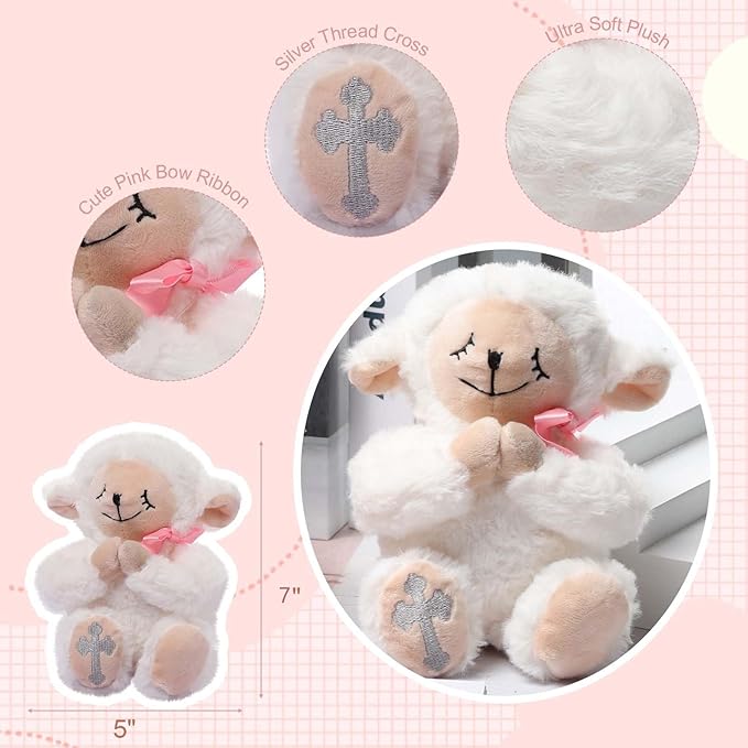 Baptism Gifts for Girls, Christening Dedication Gifts for Girls, Baby Praying Musical Lamb and Prayer Book Gift Set in Keepsake Box - Praying Stuffed Animal
