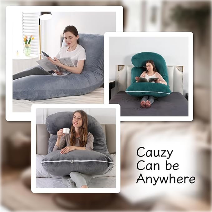 Pregnancy Pillow, Full Body Maternity Pillow 57 inch, with Removable Washable Cover - Sleep Support for Legs, Back, Neck, Shoulder, HIPS, Belly, Velvet Cover (Dark Green)