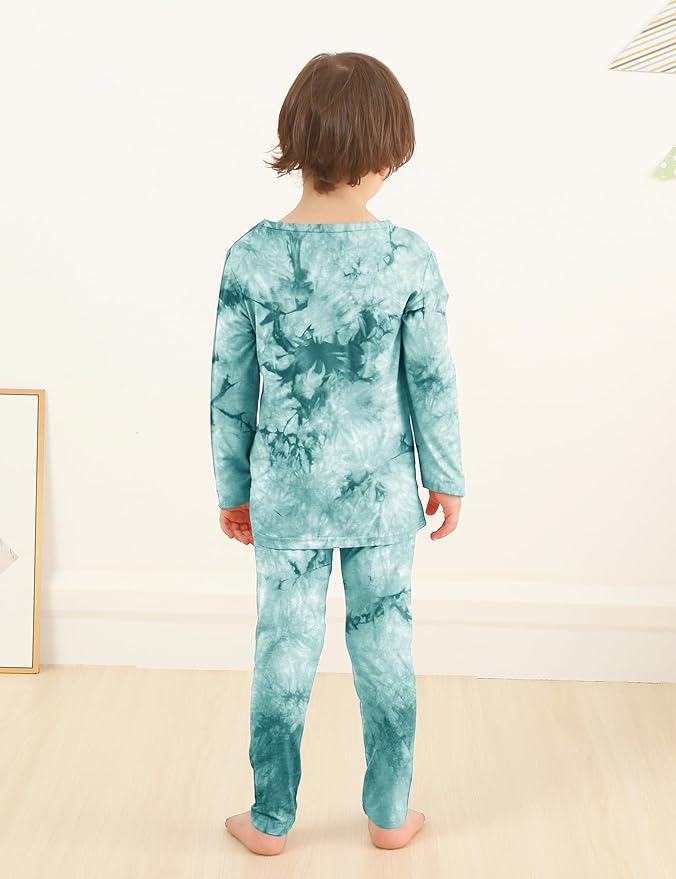 Jimonda Kids Toddler Soft Rayon From Bamboo Pajamas Long Sleeve Boys Girls Sleepwear Outdoor 4pcs Set Tops&Pants Tie Dye Pj