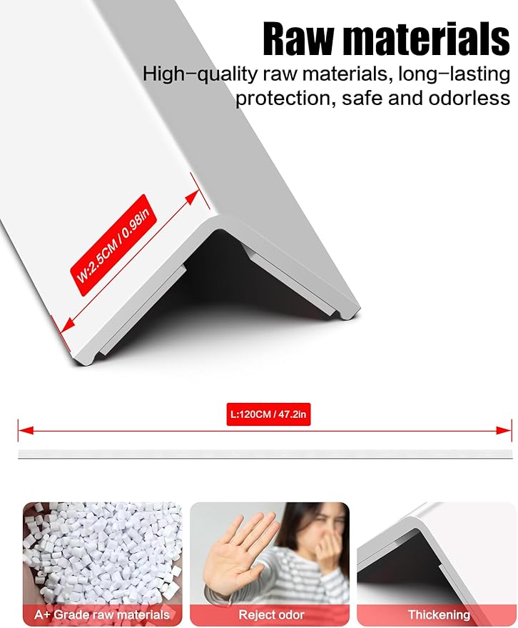 ‎Frychee Wall Corner Protector, Walls Edge Protector，Self-Adhesive Wall Corner Guards,PVC Double Side Edge Protector， Furniture Stairs Guard (4, 2.5x120cm/0.98x47.2in)