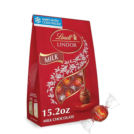 Lindt LINDOR Milk Chocolate Candy Truffles, Milk Chocolate with Melting Truffle Center, 15.2 oz. Bag