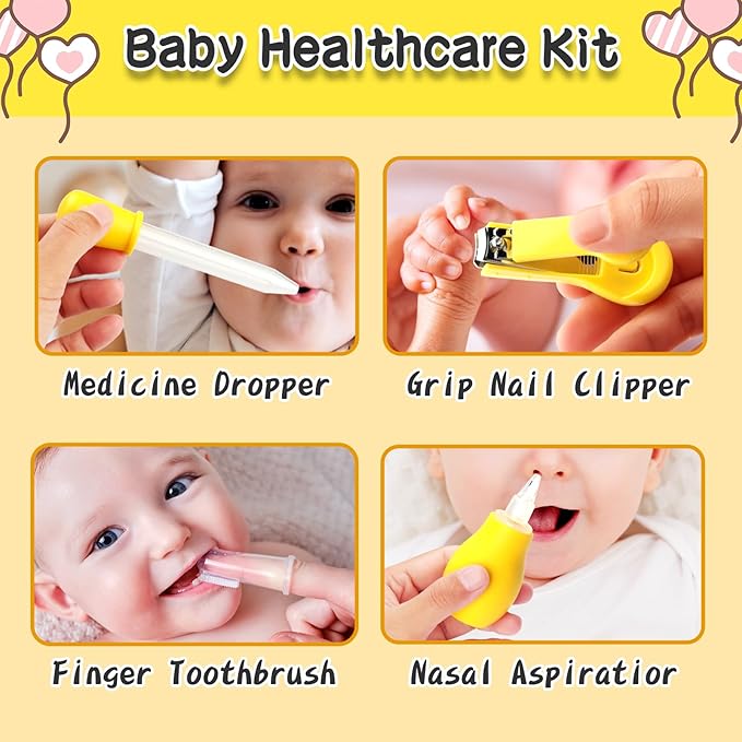 Baby Healthcare and Grooming Kit, 14 in 1 Baby Safety Set Newborn Nursery Health Care Set with Hair Brush Scale Nail Clippers for Baby Girls Boys(14 Kits Yellow)