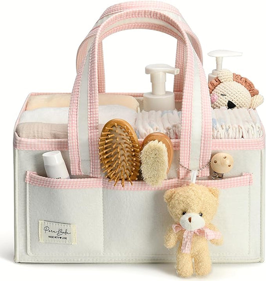 PeraBella Diaper Caddy Organizer with Handle, Baby Shower Gifts Basket Bag, Registry Search Must Haves Items, Nursery Storage Organizer for Newborn Girl Boy, Baby Bag Essentials, Car Diaper Caddy Cart