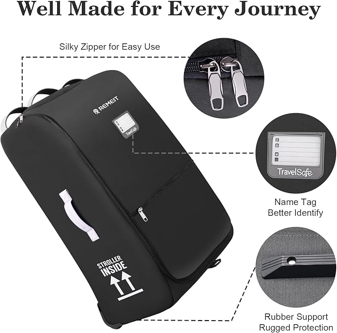 Stroller Bag for Airplane, Stroller Travel Bag Compatible with UPPAbaby Vista, Vista V2, Cruz V2, Rolling Wheel Bag with Storage Pocket, Multiple Handles, Luggage Tag for Flight Travel, Black