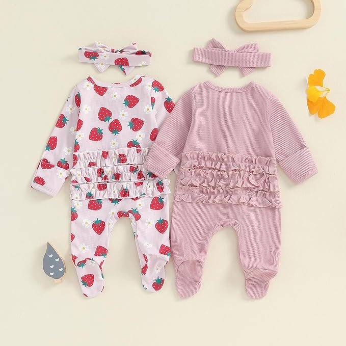 Baby Girl Footies Newborn Zipper Sleeper 2 Pack Ruffle Pajamas Romper Coming Home Outfit