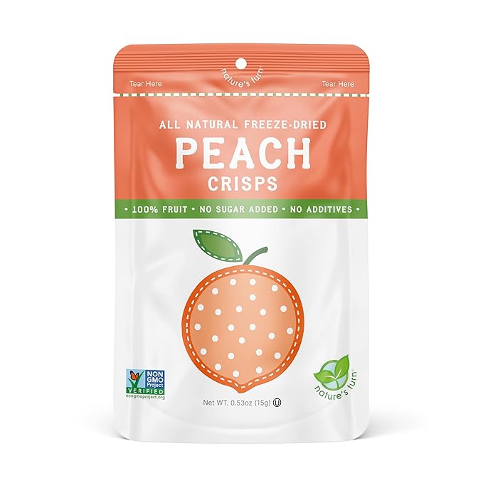 Nature’s Turn Freeze-Dried Peach Crisps – Healthy, Gluten-Free, Crispy & Delicious, Plant-Based Snack, Ideal for Cereal, Smoothies, School Lunches, & On-the-Go, Pack of 12 (0.53 oz Each)