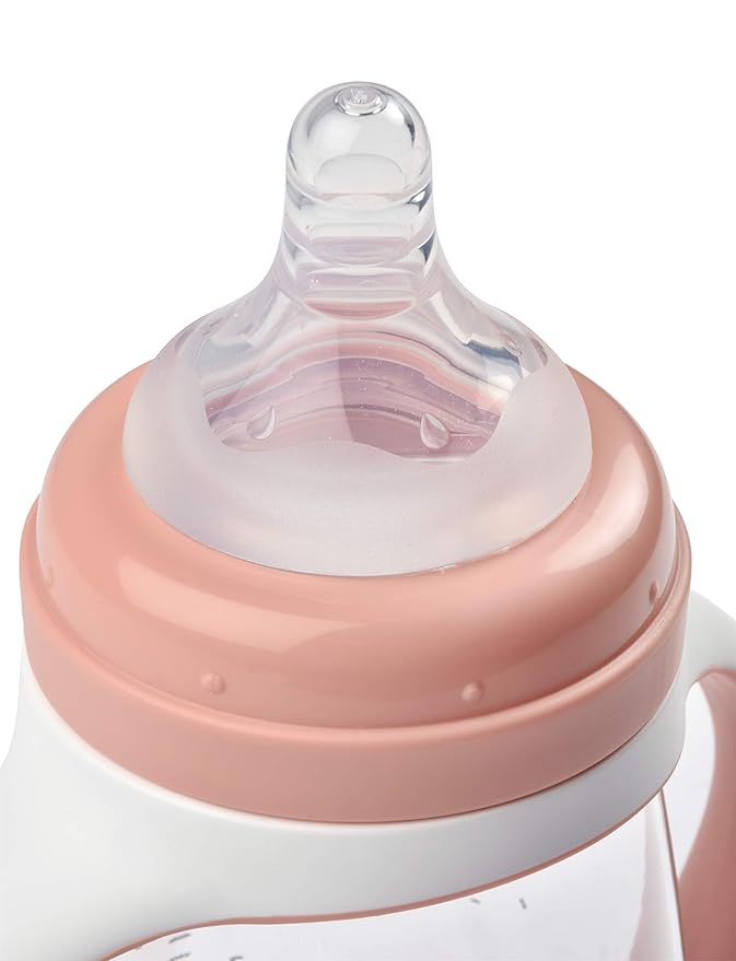 BEABA 2-in-1 Baby Bottle to Transition Sippy Cup, No Spill Sippy Cup, Includes Removable Handles, Silicone Baby Bottle Nipple and Soft Spout, 7 oz (Rose)