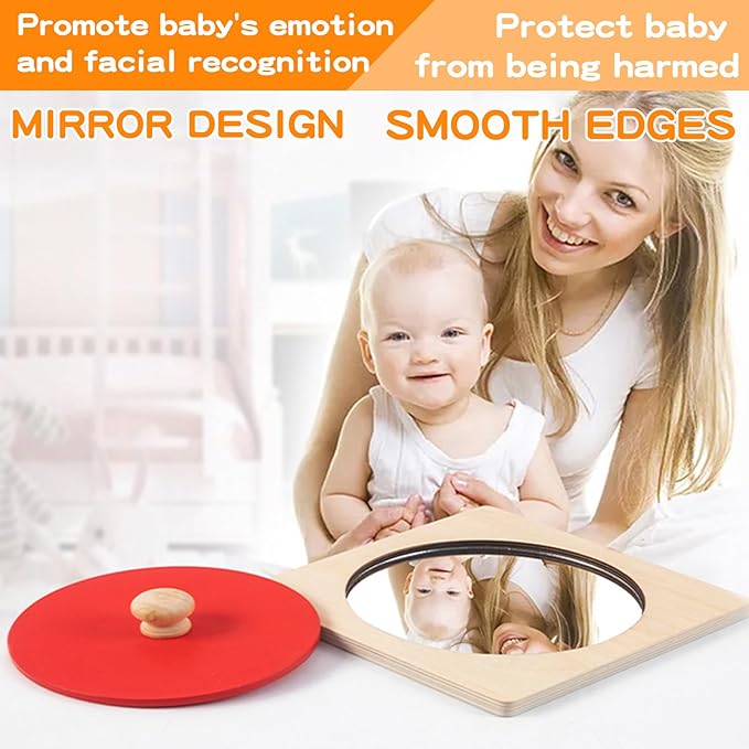 Montessori Educational Toys for Babies 7-12 Months, 7 in 1 Early Learning Educational Kit for Toddlers Gifts, Includes Spinning Drum, Permanent Box, Red Mirror Knob Puzzle, Hedgehog Rattle and More