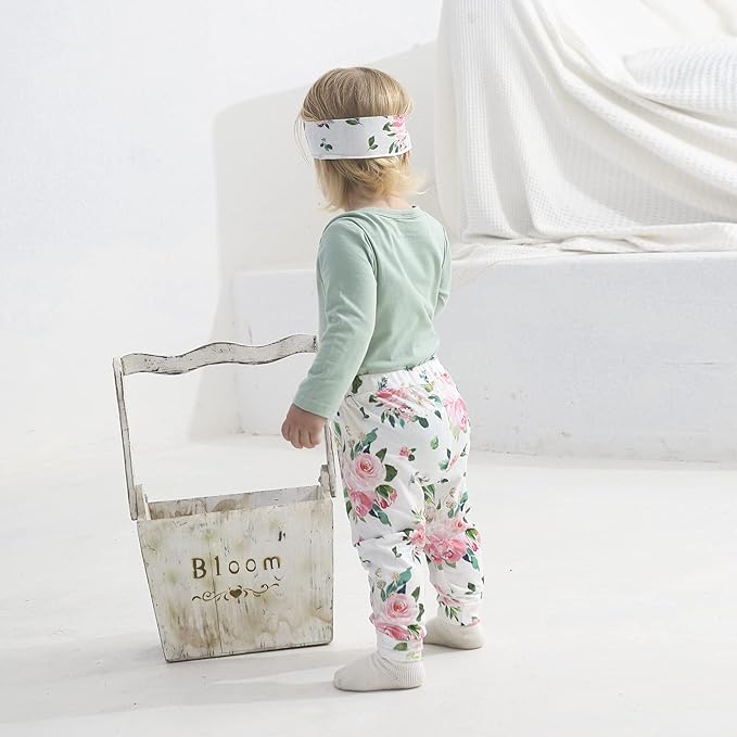 Renotemy Newborn Baby Girl Clothes Outfits Infant Romper Ruffle Floral Pants Cute Toddler Baby Girl Clothes Set