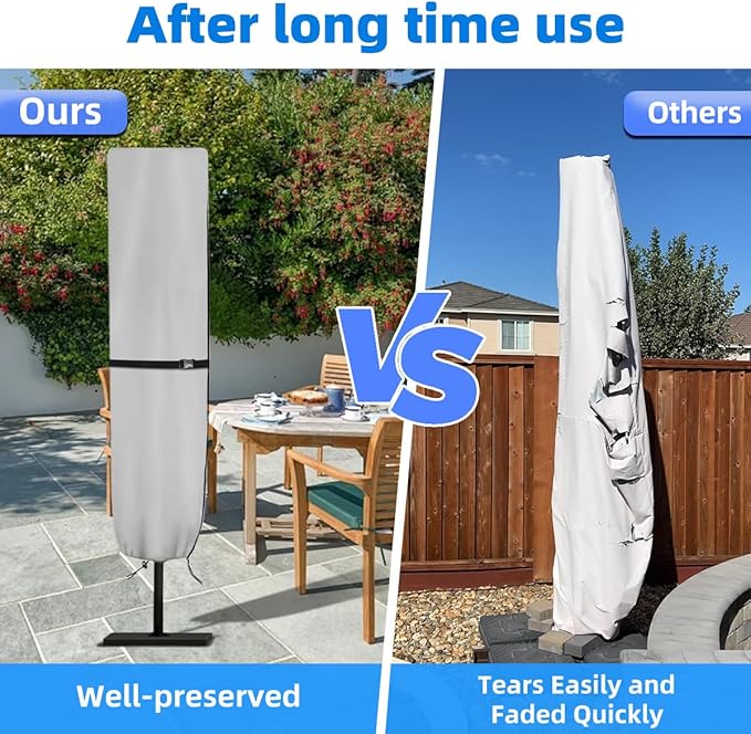 Parasol Cover - 600D Waterproof Outdoor Umbrella for Patio With Sturdy Zipper, Anti-UV Cover Fits for Double-Sided 15 Ft Umbrella