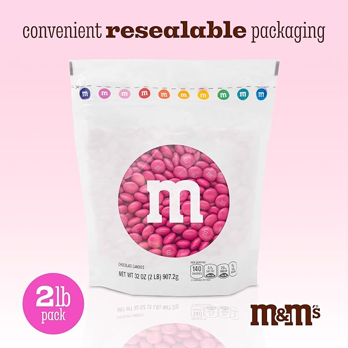 M&M’S WORLD Dark Pink Milk Chocolate Candy - 2lbs of Chocolate Candy Bulk in a Resealable Pack, For Valentine's Day, Birthday Party Favors, Weddings, Graduation and More