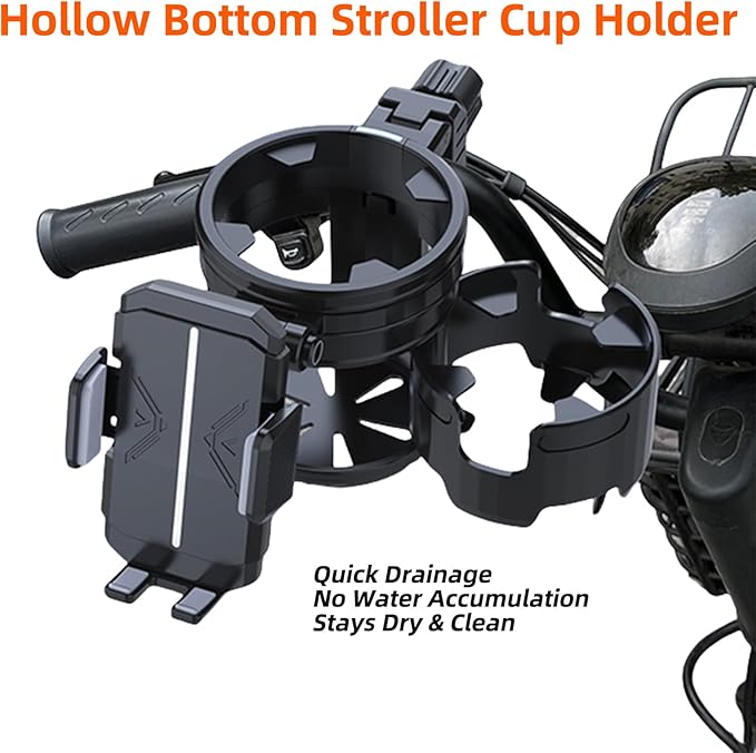 4-in-1 Universal Stroller Cup Holder – Adjustable Single/Double Cup & Phone Holder, 360° Rotatable, Anti-Slip Silicone Grip, Spill-Proof Design for Baby Strollers, bicycles,Wheelchairs, Shopping Carts