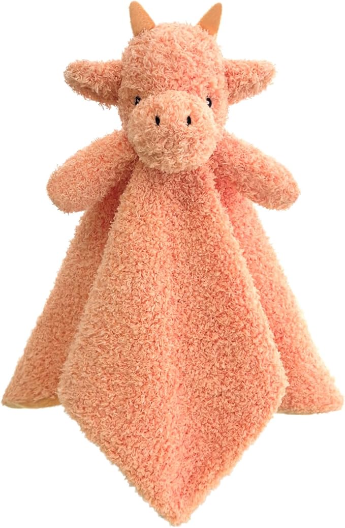 Baby Orange Dragon Soft Stuffed Animal Security Blanket, Plush Dinosaur Character Lovey Blanket, Baby Shower/Nursery Gift, Newborn Infant Toddler Snuggle Blankie for Boys Girls, 14 Inches