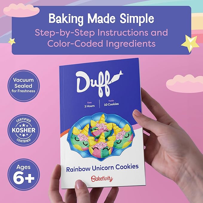Baketivity x Duff Goldman Unicorn Cookies - Kids Baking Kit - Cooking Kits with Premeasured Ingredients, Decorating Supplies, STEM Activities - Kids Baking Sets for Girls, Boys Ages 6-12