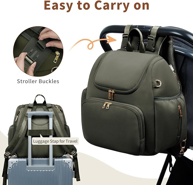 CEI-CEI Neoprene Diaper Bag Backpack Stylish Baby Maternity Bags Travel Tote for Mom with Insulated Pockets, Changing Pad, Stowable Shoulder Strap