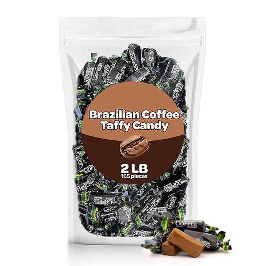 Brazilian Coffee Flavored Taffy Candy - 2 Pound Bulk Pack (About 165 Count) - Individually Wrapped