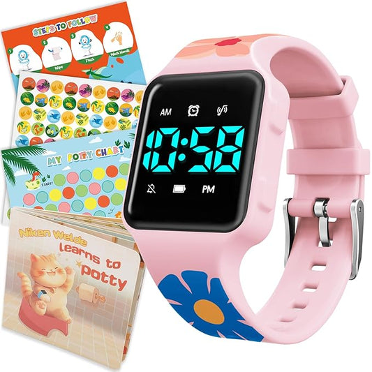 Toddler Potty Training Set – Potty Training Watch with Musical/Vibration Countdown Alerts, Fun Board Book, Progress Chart & Reward Stickers – Interactive Potty Training Kit for Kids Ages 2-6