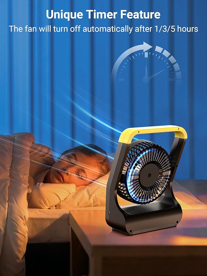 Gazeled Battery Powered Fan, Long Lasting Battery Operated Fans for Camping, Portable D-Cell Desk Fan with Timer, 3 Speeds, Whisper Quiet, 180° Rotation, for Office, Bedroom, Outdoor, 5'', Model: F15