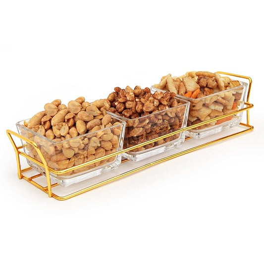 Nuts gift Basket Luxurious and Elegant 3 Sectional Premium Reusable Glass Tray, Fathers Day Gift Basket.