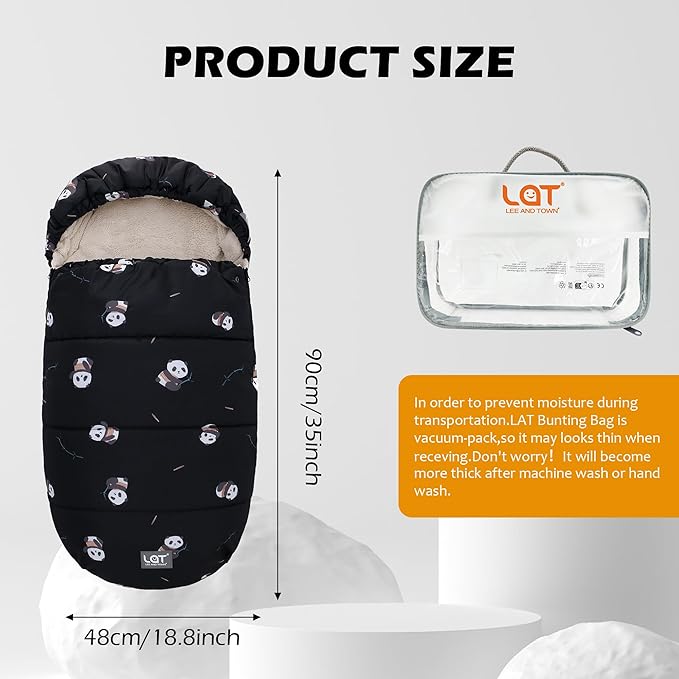 LAT Baby Warm Bunting Bag Universal,Stroller Sleeping Bag Cold Weather,Waterproof Toddler Footmuff(Detachable,Black Panda)