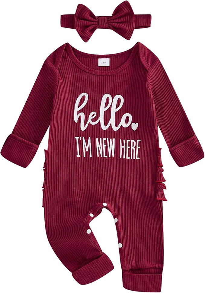 Newborn Girl Clothes Baby Girl Coming Home Outfit Zipper One-piece Outfits Ruffle Footie Bodysuit Jumpsuit Headband
