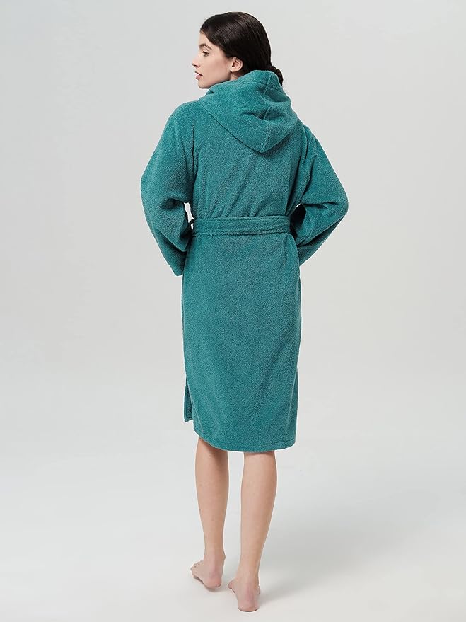 SIORO Womens Hooded Terry Cloth Robe, Cotton Absorbent Knee-Length Bathrobe, Housecoat with Pockets for Spa & Shower