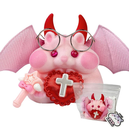 Handmade Taba Squishy Hamster Toy, Cute Squishy Hamster Fidget Toy, Realistic Hamster Toy, Soft Silicone Mochi Furry Toy, Stress Relief Gift for Adults & Kids, Halloween Decor((Pink Monster)