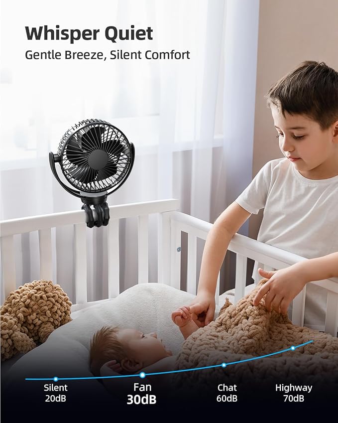 Koonie 5000mAh Portable Stroller Fan - 3-Speed Battery Operated, Flexible Clip-on Tripod, 360° Rotate Flexible Tripod，USB Rechargeable Cooling for Bike, Treadmill, Travel & Car Seat