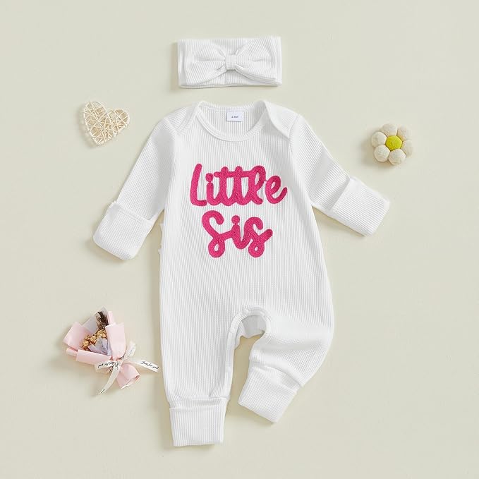 Newborn Baby Girls Rompers Knit Round Neck Long Sleeve Infant Fall Jumpsuits with Headband Coming Home Outfit