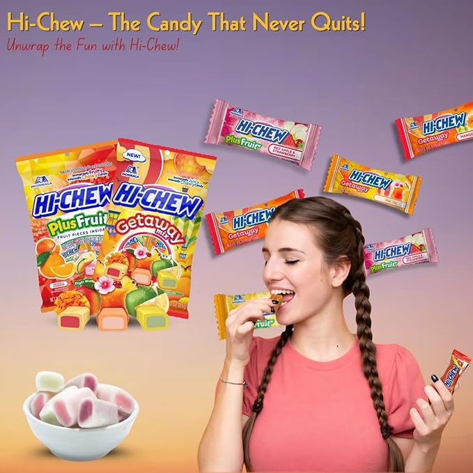 Hi Chew Candy Variety Mix, Pack of 4 Bags – 12 Flavor Assortment of Soft & Chewy Fruit Candy – Includes Fantasy Mix, Sweet & Sour, Berry, and Dessert Flavors – Individually Wrapped for Sharing & Snacking