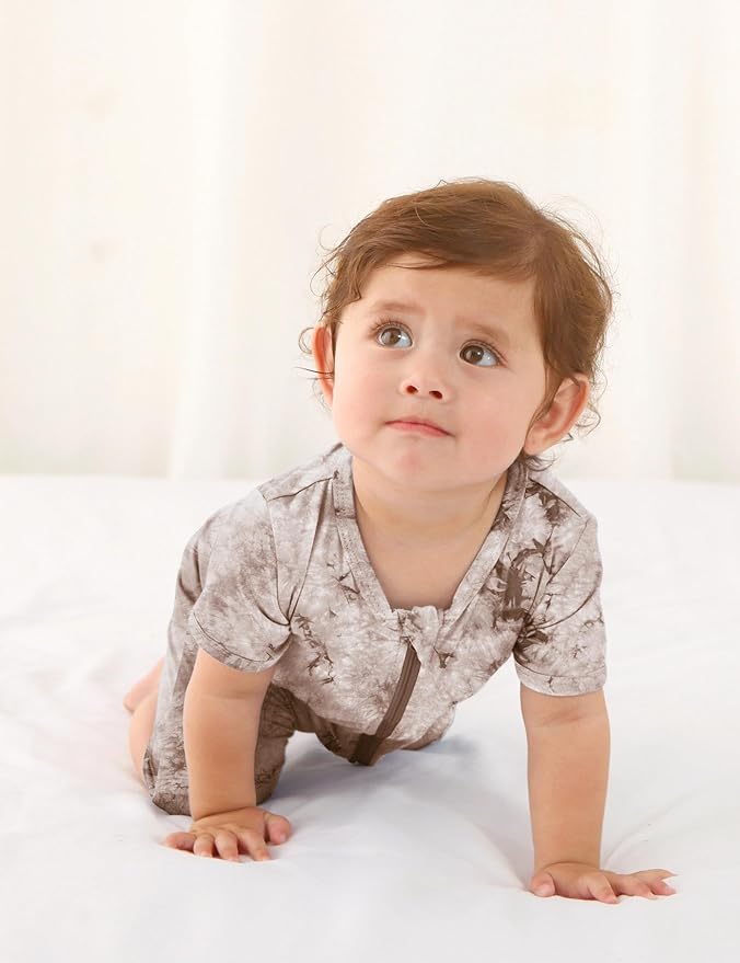 Jimonda Baby Girl Boys Rayon From Bamboo Pajamas 3 Pack Short Sleeve Footless Romper 2 Way Zipper Tie Dye Pjs Sleeper 0-24M