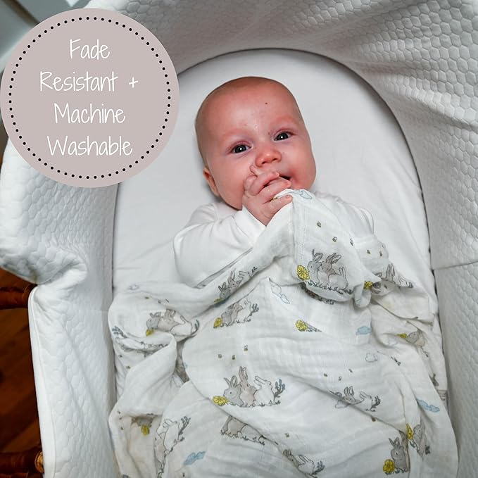 LollyBanks Muslin Swaddle Blankets, 100% Cotton Soft Baby Swaddle Blanket for Boys and Girls, Large 47 x 47 Inches Breathable Baby Receiving Blankets, Baby Essentials, Registry (Rabbit Theme)