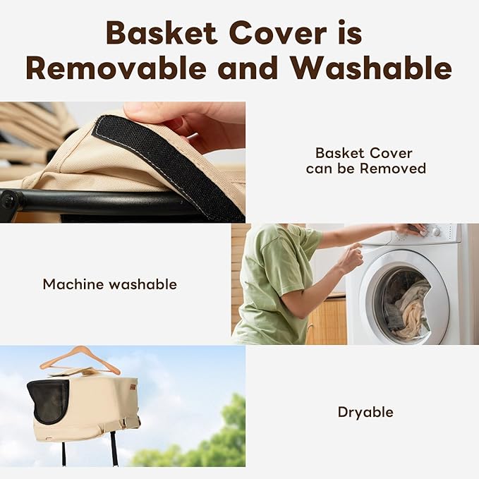 【One-Pull Open Ver.】 PETTENA Dog Stroller for Small Dogs, One-Touch Foldable Dog Stroller for Small/Medium Dogs Cats up to 44 Lbs, Khaki