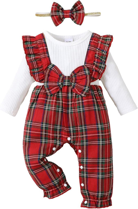 Newborn Infant Baby Girl Clothes Fall Winter Plaid Long Sleeve Jumpsuit One Piece Romper Bodysuit Baby Overalls Outfits