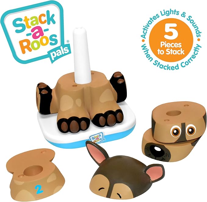 Stack-a-Roos Shepherd Puppy by Salus Brands - Animal Stacking Toy, Educational Early Learning Toy for Infants Babies Toddlers, Age 12+ Months - Great Baby Gifts, STEM Toy