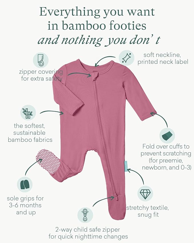 PurComfy Baby Zipper Footie Pajamas, Supersoft Bamboo Rayon Baby Footed Pjs Boy Girl 0-3-6-9-18-24 Month Coverall Sleepers