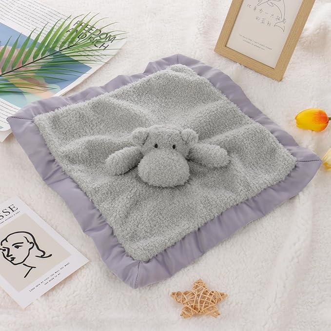 Apricot Lamb Stuffed Animals Hippo Security Blanket Infant Nursery Character Blanket Luxury Snuggler Plush Baby Lovey(Hippo)