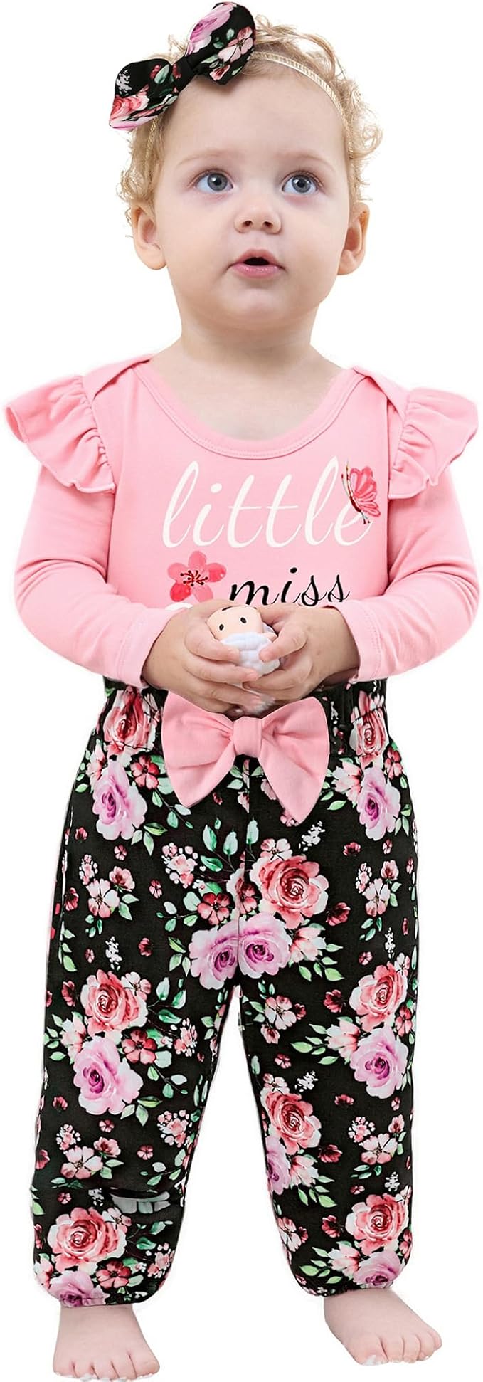 Baby Girl Clothes Newborn Infant Cotton Ruffle Romper+ Floral Pants + Headband Sets Fall Winter Outfits