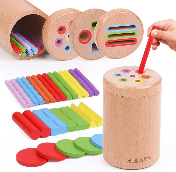 ALLABC 3-in-1 Montessori Color Sorting Toys for 1 2 3 Year Old, Preschool Learning Activities, Wooden Educational Sensory Toys for Toddlers 1-3, Montessori Fine Motor Skills Toy for Age 18 Month Old