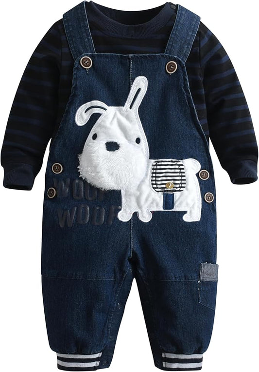 Cute Baby Boy Clothes Suit Toddler Boys' Striped long Sleeve T-Shirt+Denim Overalls Jumpsuit Pants Outfits Sets