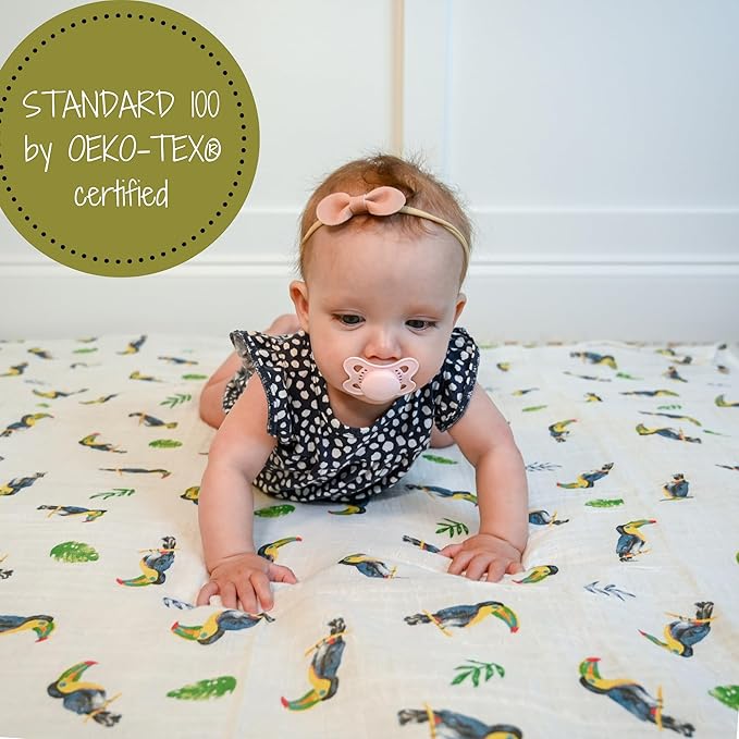 LollyBanks Swaddle Blanket, 100% Cotton Muslin Swaddle Blankets for Boys and Girls, Large 47 x 47 Inches Baby Blanket, Soft and Breathable Receiving Blankets, Registry (Vibrant Tropical Toucan)