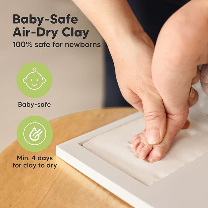Baby Hand and Footprint Kit - Clay Handprint Keepsake Frame, Newborn Nursery Picture Frame, Personalized New Mom Gifts for Baby Shower & Registry (Vintage Gray)