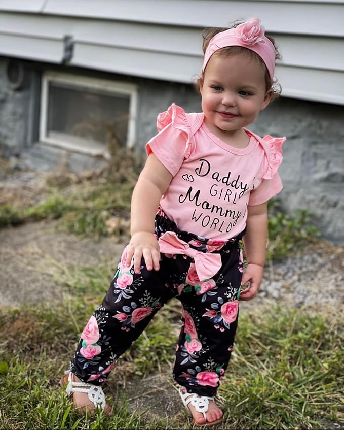 AMAWMW Newborn Baby Girl Clothes Infant Baby Ruffle Romper Pants Summer Outfits 4PCS Gifts Set Toddler Girls' Clothing