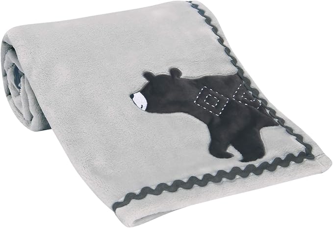 Lambs & Ivy Woodland Forest Gray Fleece Bear Nursery Baby Blanket