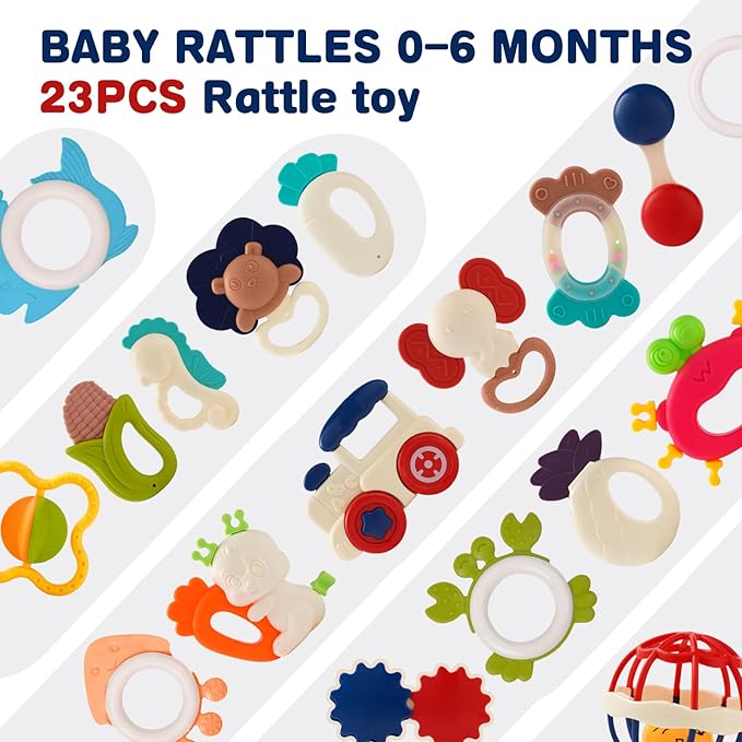 Baby Rattles 0-6 Months,Infant Sensory Teething Toys Set for 3-6 Months with Wrist Socks,Learning Developmental Toys,Perfect Baby Gift for 6-12 Months Newborn Boys Girls (Blackwhite Rattle Set)