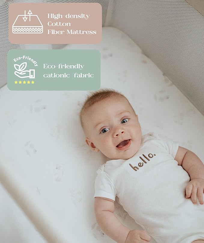 Fodoss Baby Bassinets Bedside Sleeper - All Mesh Bedside Bassinet with Wheels, 7 Height Adjustable Baby Bassinet for Infants, Beige