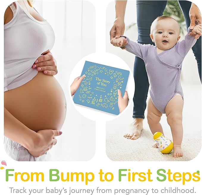 Baby Memory Book First 5 Year Boy or Girl Keepsake Journal Photo Albums Scrapbook, Gifts for Baby Shower First Time Mom New Parents (Toy - Blue)